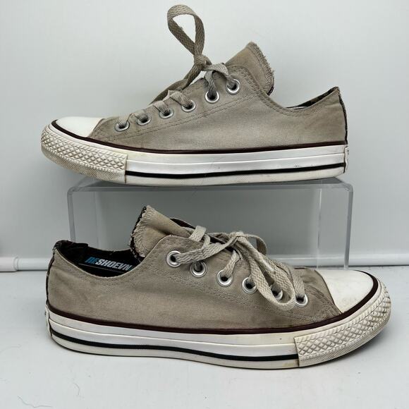 Converse Shoes Womens 7 Chuck Taylor All Star Low Beige Red Plaid Double Tongue - Picture 2 of 8